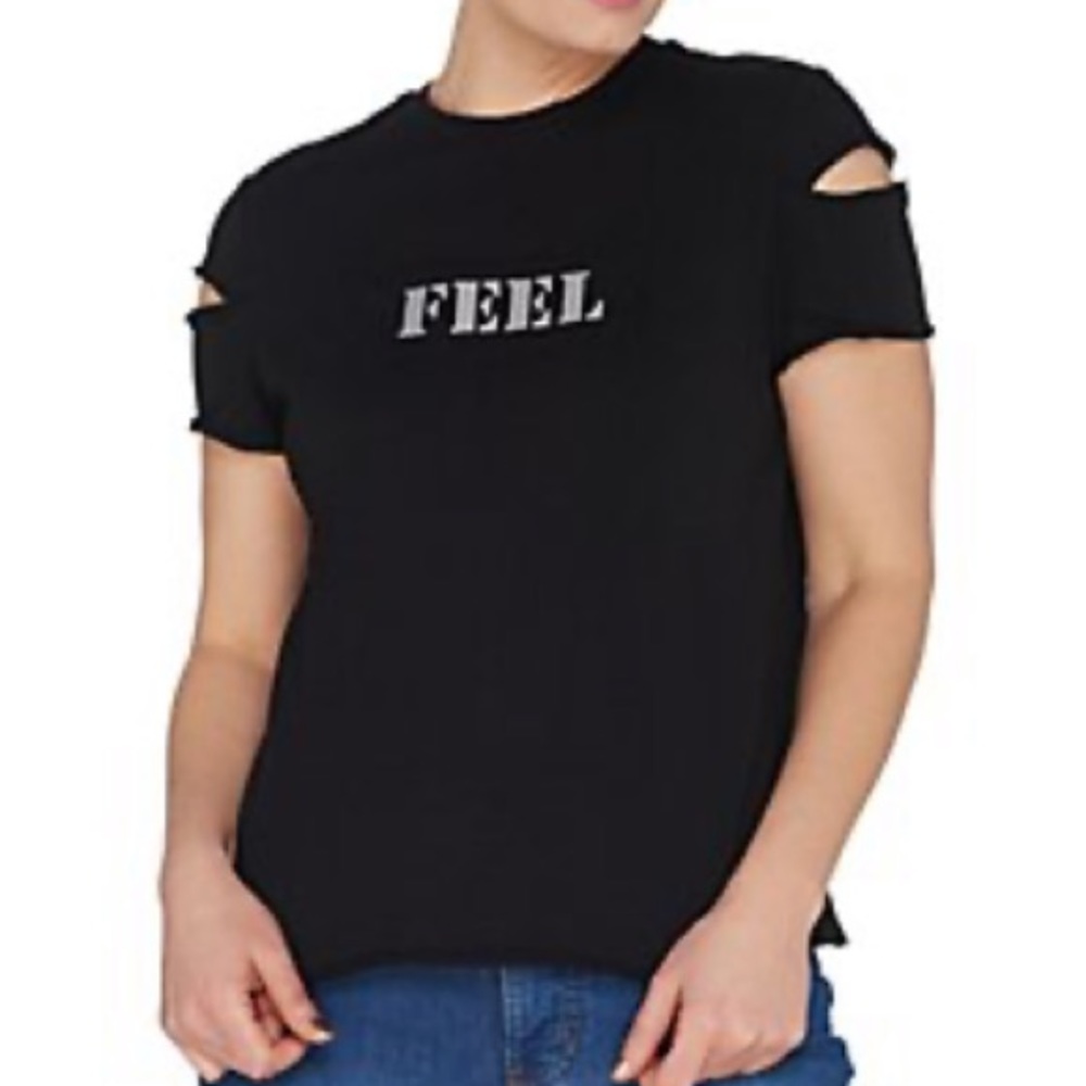 Peace Love World “Feel” Cold Shoulder Graphic Tee